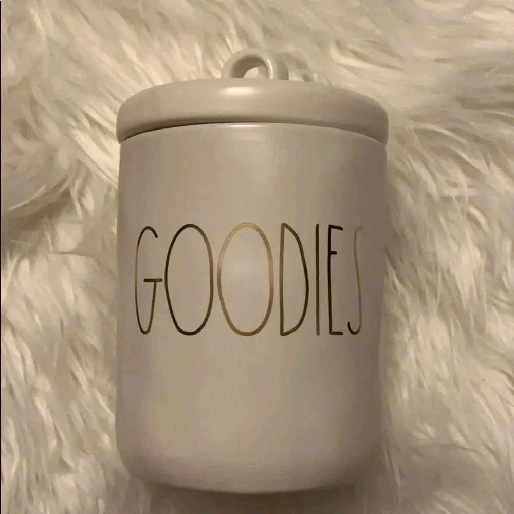 NIB! Rae Dunn white with gold GOODIES canister